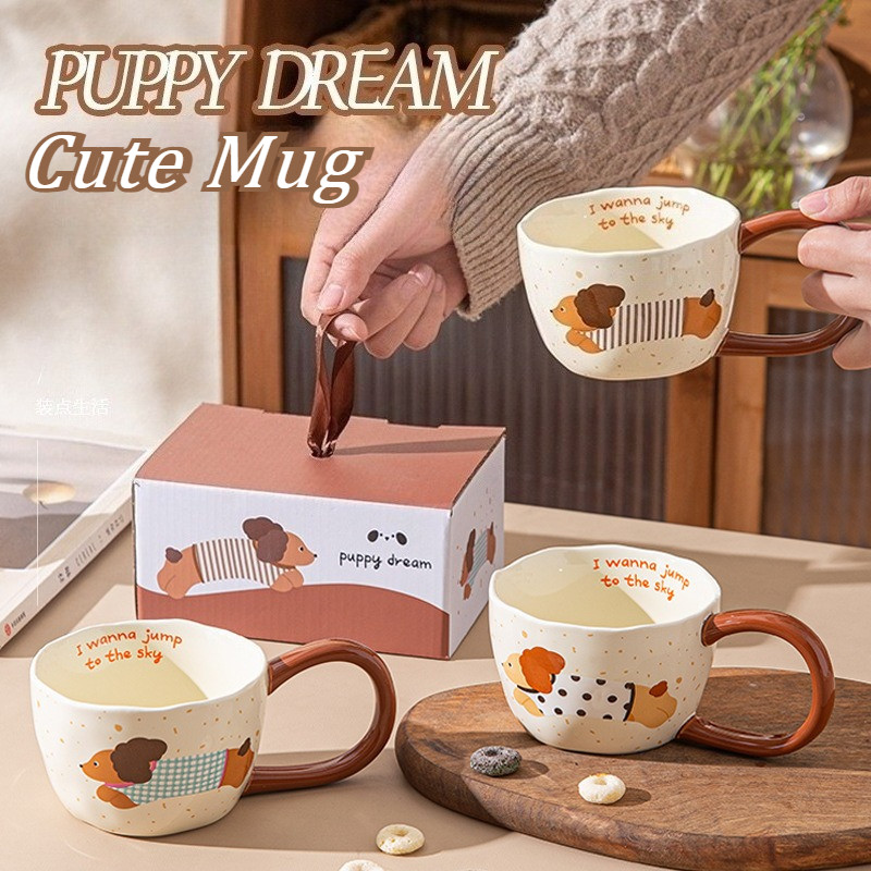 Puppy Dream Dachshund Ceramic Mug Cute Dog Coffee Cup Handle 300ml Hand Painted Tea Mug Birthday Gift