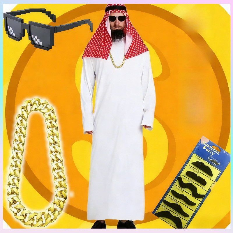 Arabian Style Headscarf Set Middle East Dubai Jacquard Scarf Dubai Costume Party Cosplay 迪拜土豪长袍
