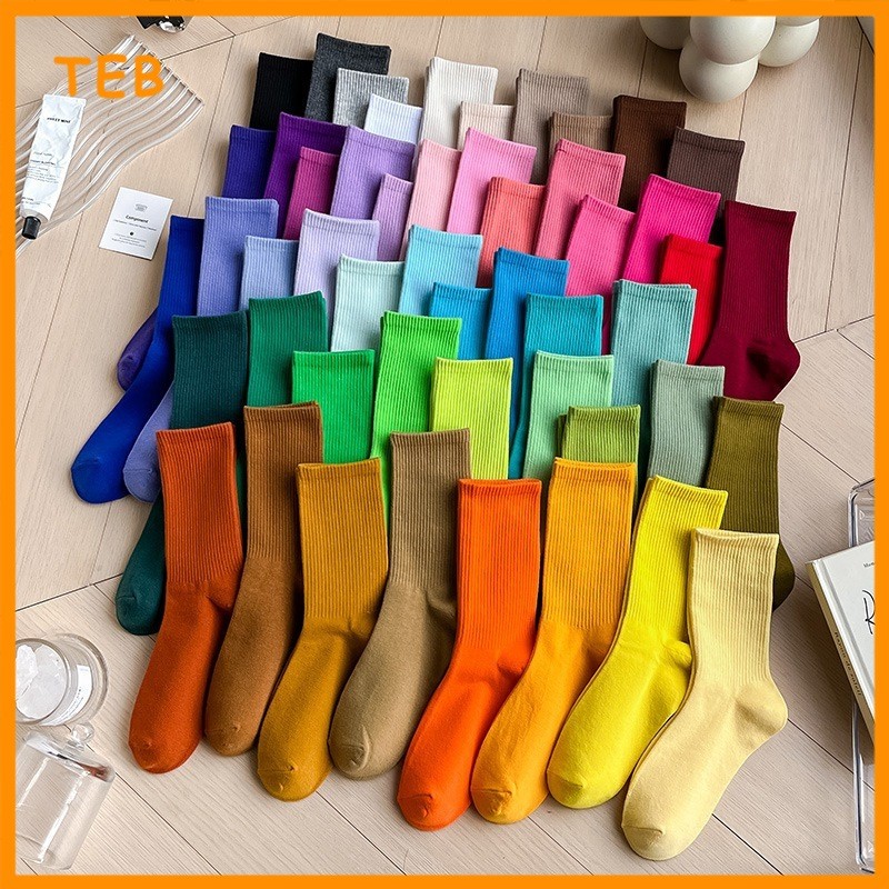 53 Plain Colour Crew Socks Hipster Street Style / Stokin Panjang Warna Kosong Fesyen Hipster Harian Pelbagai Warna