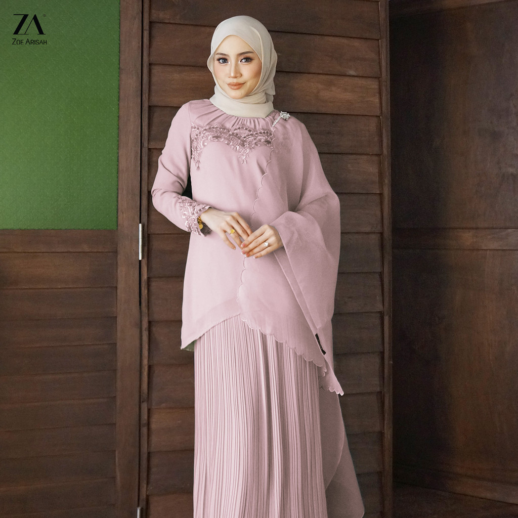 ZOE ARISAH Ariela Emny Kurung Baju Raya 2026 Moden Premium Chiffon Luxury Lace Rich Brown Green Cantik Baru ZOE ARISSA