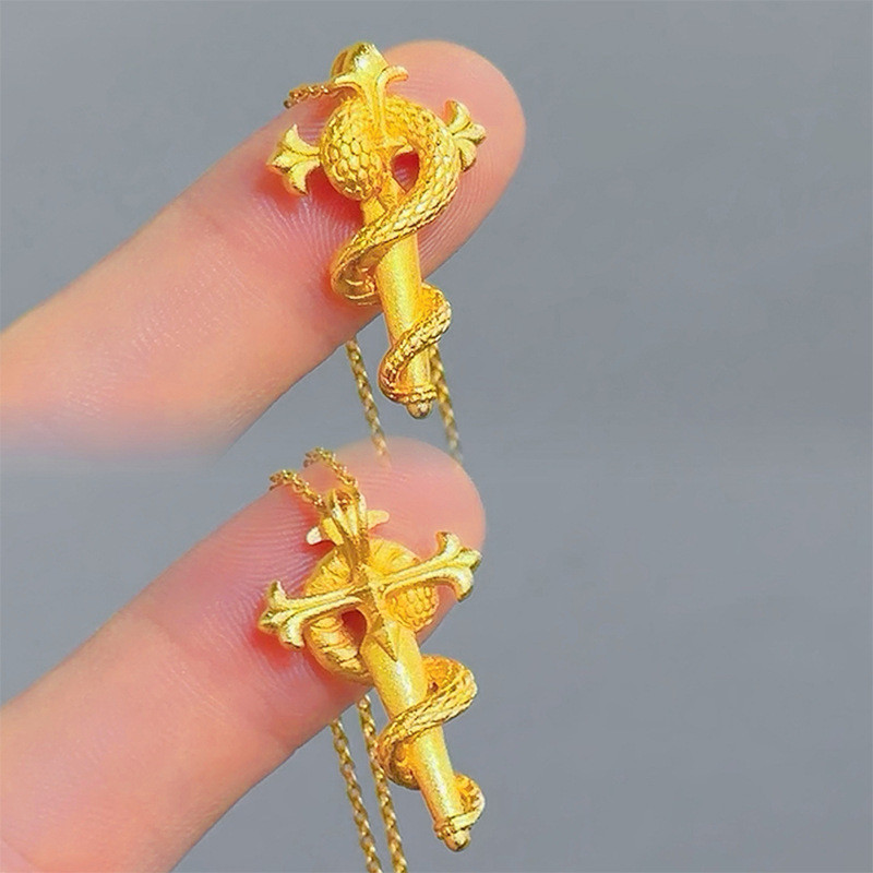 916 gold Snake Zodiac Pendant /emas loket 916 Cross Scepter