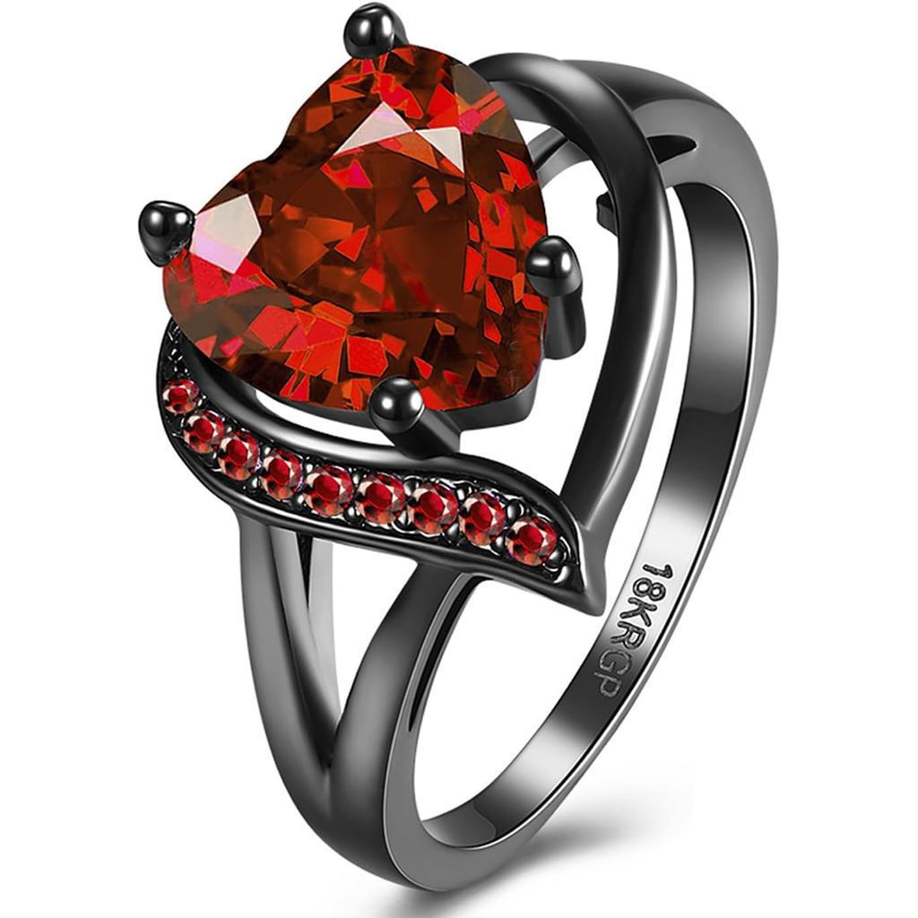 Women Engagement Ring AAA+Heart-Shaped Cube Zirconia Ring Ladies Ring Black Gold Gothic Ring Christmas Gift Fashion Wedding Ring Female Statement Ring