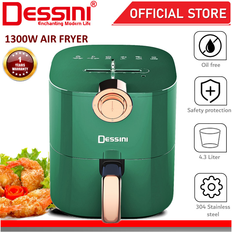 DESSINI ITALY Electric Air Fryer Timer Oven Cooker Non-Stick Fry Roast Grill Bake Machine (4.3L)