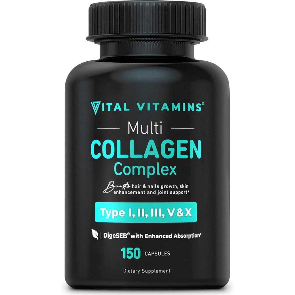 Vital Vitamins Multi Collagen for Women & Men - Type I, II, III, V, X - Grass Fed, Non-GMO - 150 Capsules