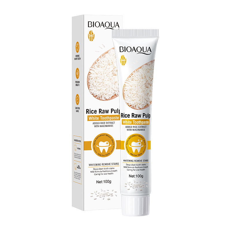 [ROREC] BIOAQUA Rice Raw Pulp Whitening Toothpaste – Remove Stains, Deep Clean & Fresh Breath