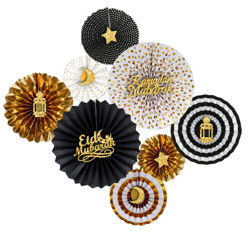 Durable Purpose 2025 Raya Decoration Paper Fan Flower Set Backdrop Eid Mubarak Elegant Gold Foil Ramadan Have Essential - Image 2