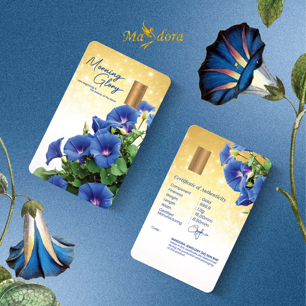 MASDORA 999.9 Gold Bar 1.00GM Flower Series ~ Morning Glory (EMAS 999.9/24K)