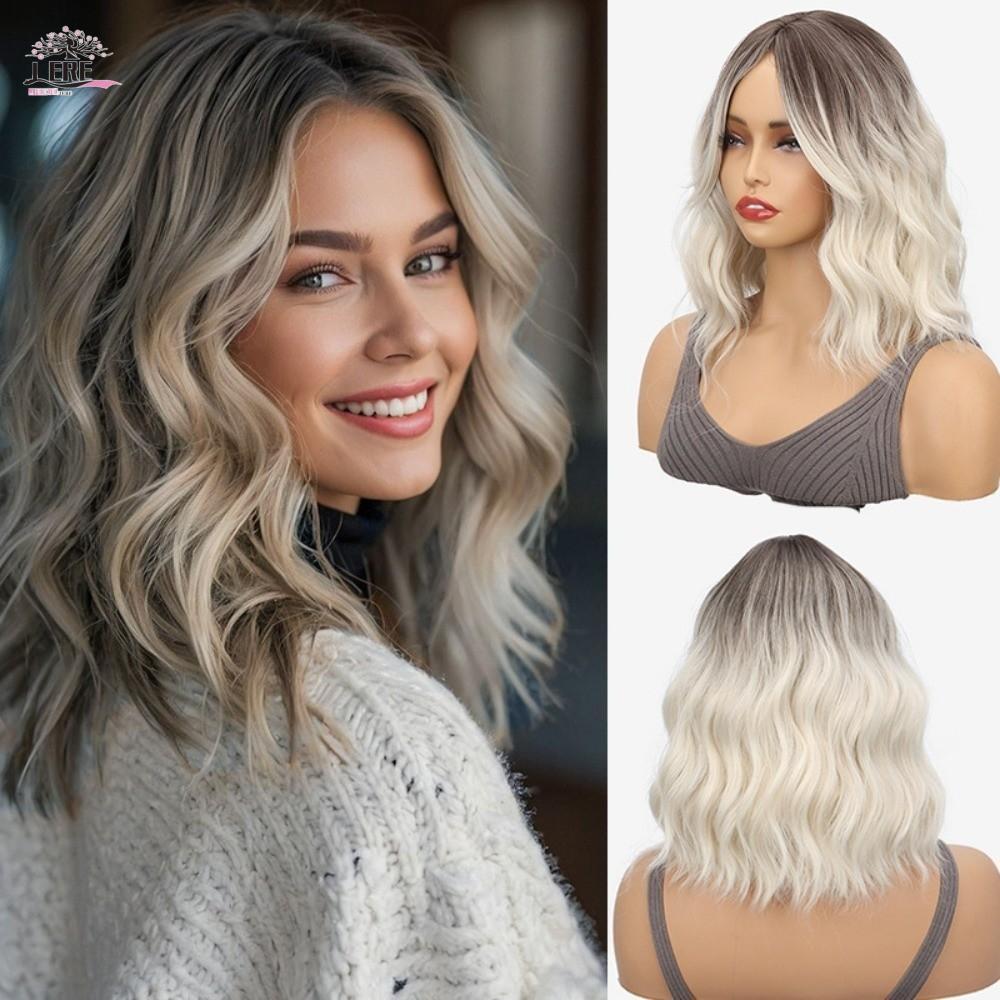 JEREMY1 Brown Blonde Gradient Wig, Synthetic Shoulder Length Short Wavy Curly Wigs, Heat Resistant Fiber Natural Fluffy Hair Extension Halloween Cosplay Wig Women