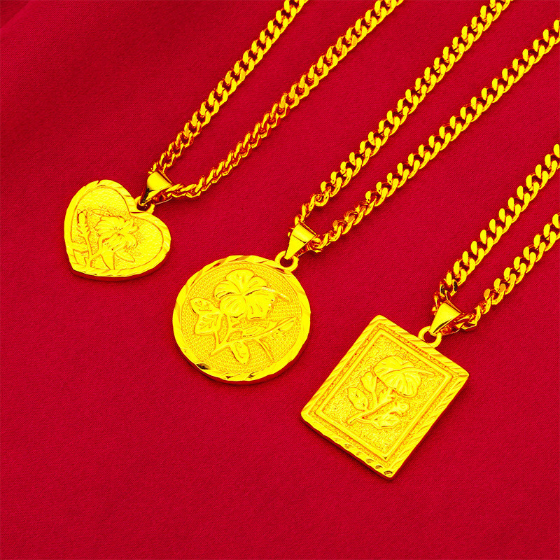 High Quality Unique Exquisite Sand Gold Ladies Fashion Sand Gold Necklace Rose Women's Chain Flower Pendant Flat Bracelet
