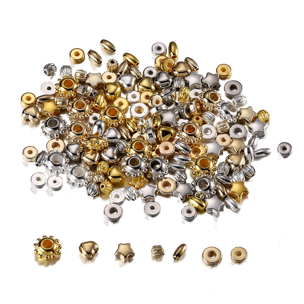 100-200pcs CCB Beads Heart Star Oval Shape Metallic Spacer Beads for DIY Bracelet Necklace Jewelry Making
