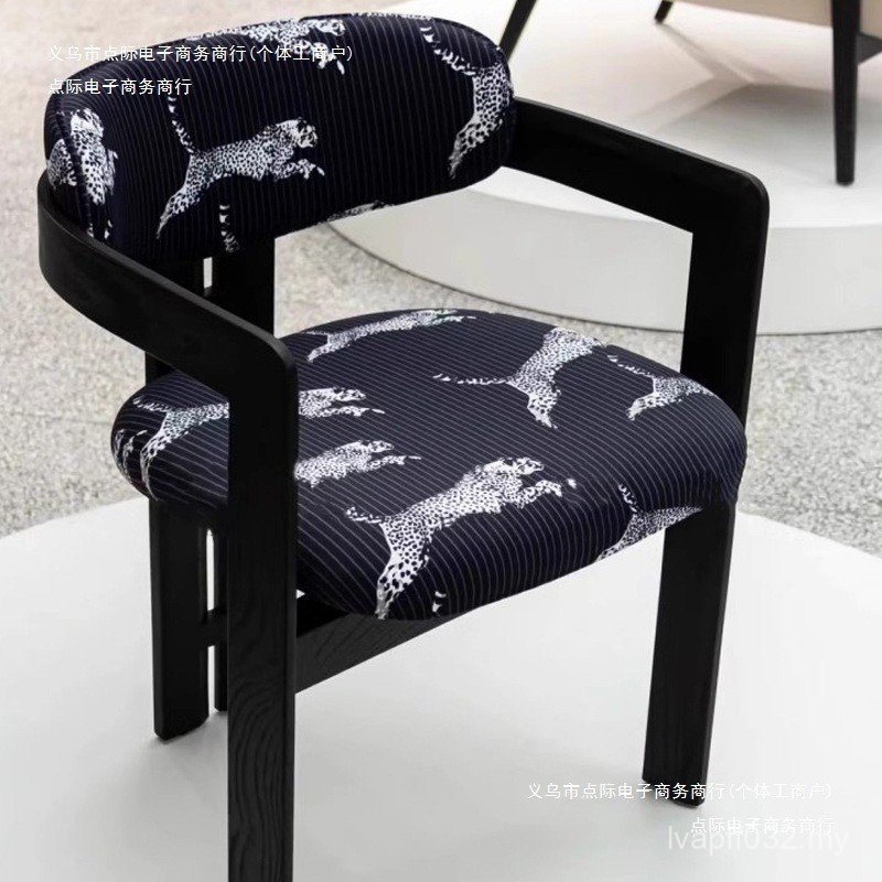Backrest Medieval Small Apartment Designer White Waxwood Backrest Chair Simple Silent Style Leopard Print Solid Wood Chair Dining Chair Household T96R