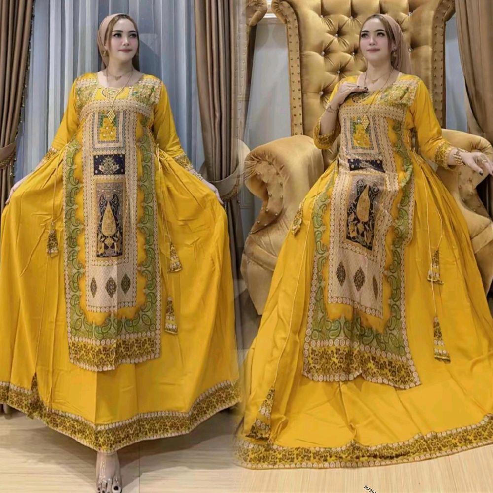 Fashion color combination Hindi gamis dressWanita Tongue Kanalika rayon pre miyum two tone side accent siluette mayung LD 110 PB 138