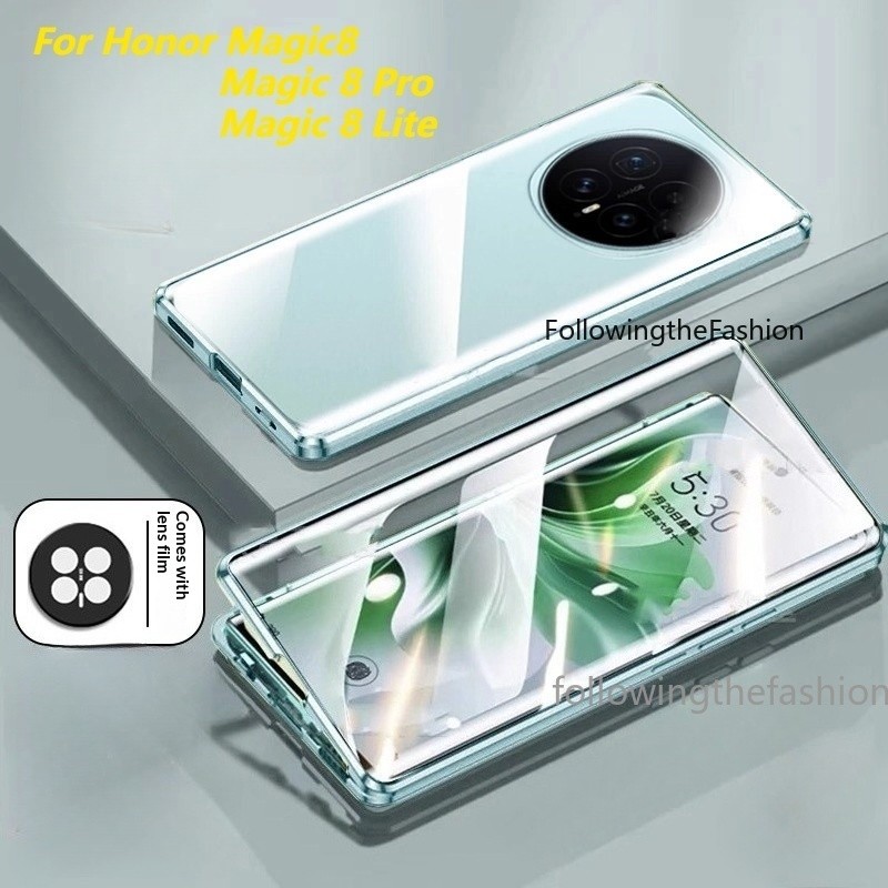 Casing For Honor Magic 8 5G 2025 honor Magic8 Magic8 Pro Lite 5G Phone Case 360° Metal Magnetic Shockproof Full Surround HD Toughened Glass Camera Lens Protection Flip Lock Cover