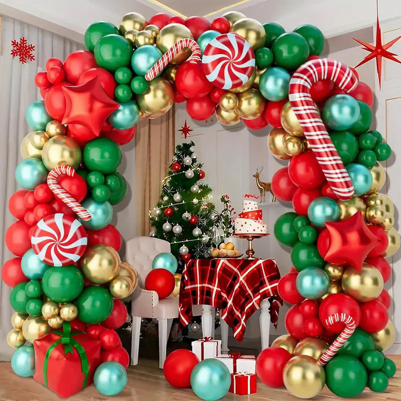 Durable Versatile 155pcs Christmas balloon wreath set including red green gold balloons star cane candy su Must Premium - Image 4