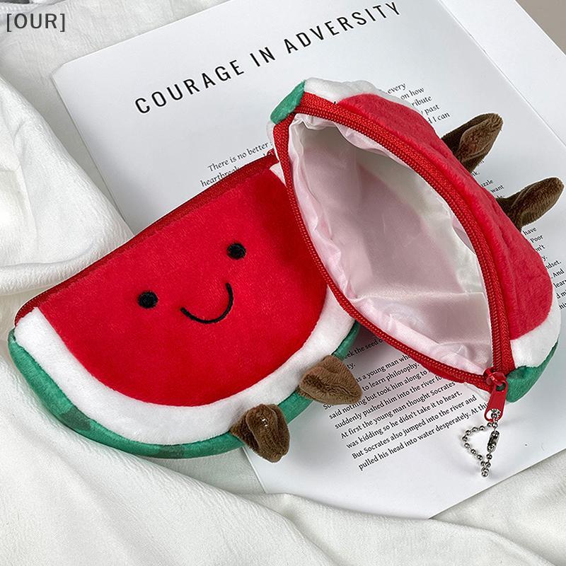 [OUR] Cute Creative Soft Plush Zipper Coin Purse Cartoon Watermelon Sundry Organizer Pouch Portable Earphone Storage Bag Gifts null