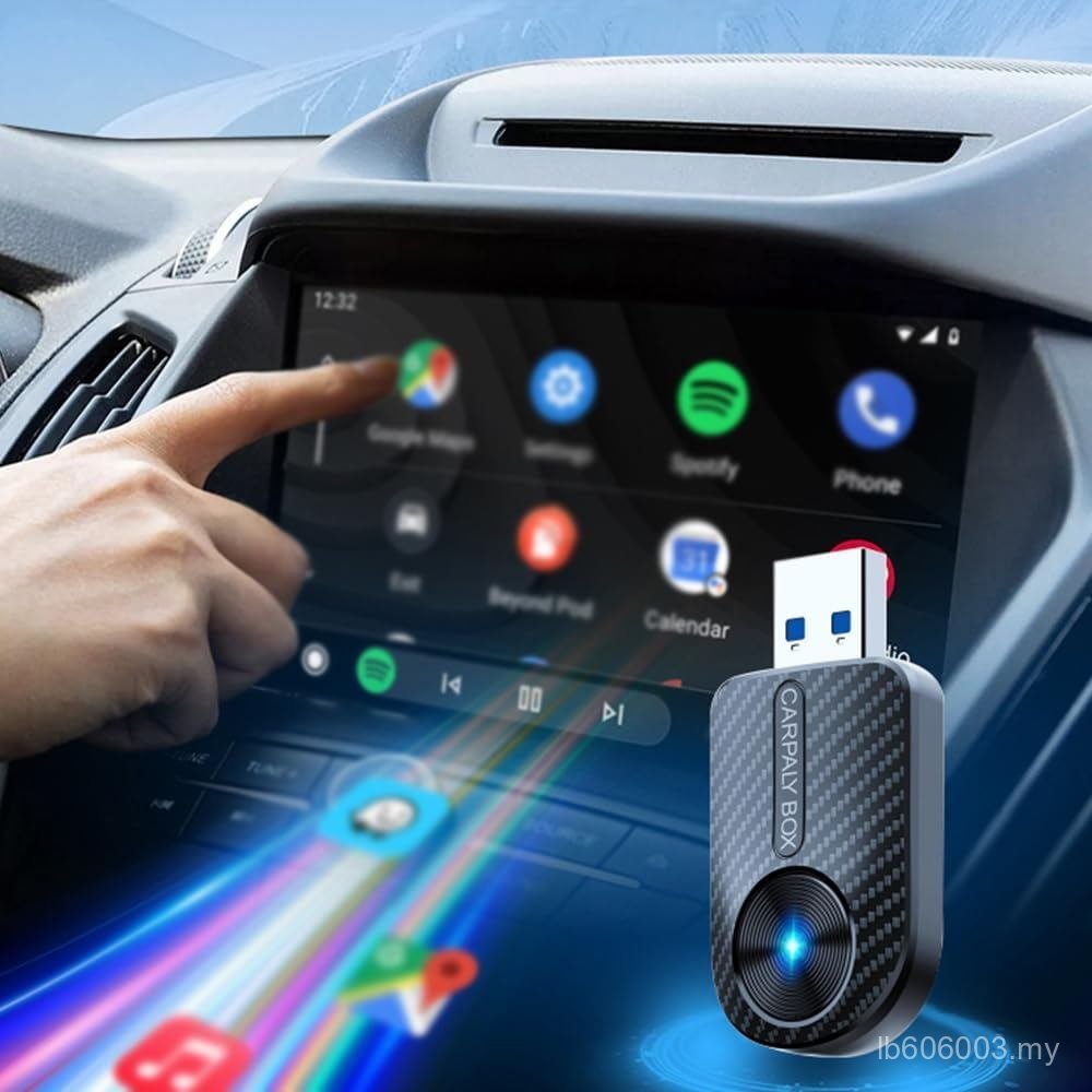 Penyesuai CarPlay Wayarles Gentian Karbon, CarPlay 2-dalam-1 & Dongle Auto Android, Penyesuai Mini Palam dan Main, dengan Penukar USB-C, untuk Kenderaan CarPlay Berwayar Kilang YJFF