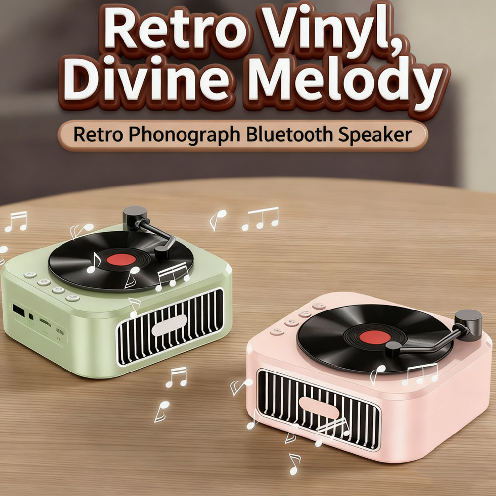 Wireless Bluetooth Speaker Vinyl Record Style Retro Design Small Size High-Quality Sound Portable