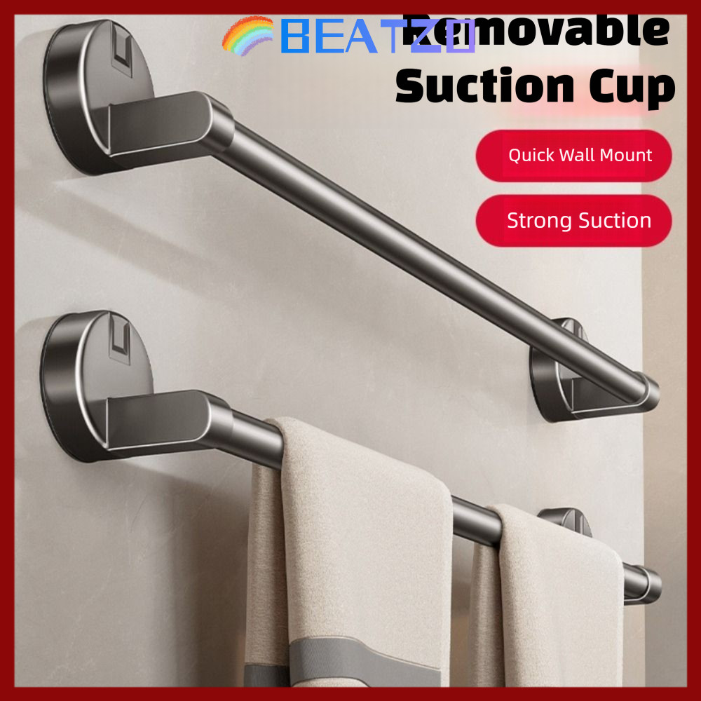 BEATZO Bath Towel Storage Rack, Durable Single-rod Suction Cup Towel Rack,  Punch Free No Drilling Wall Mounted Bathroom Storage Rack Bathroom Accessories