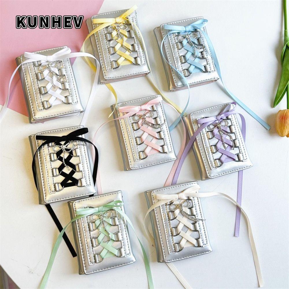 KUNHEV Short Coin Purse, Strap-on Y2k Silver Sweet Wallets, Fashion Designer Original Korean Style Cute Wallet Women Girl