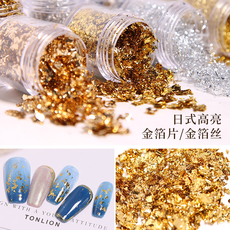 Japanese Manicure Gold Foil Paper Fragments Gold Foil Silk Silver Foil Tinfoil Phototherapy Nail Polish Glue DIY Patch Jewelry