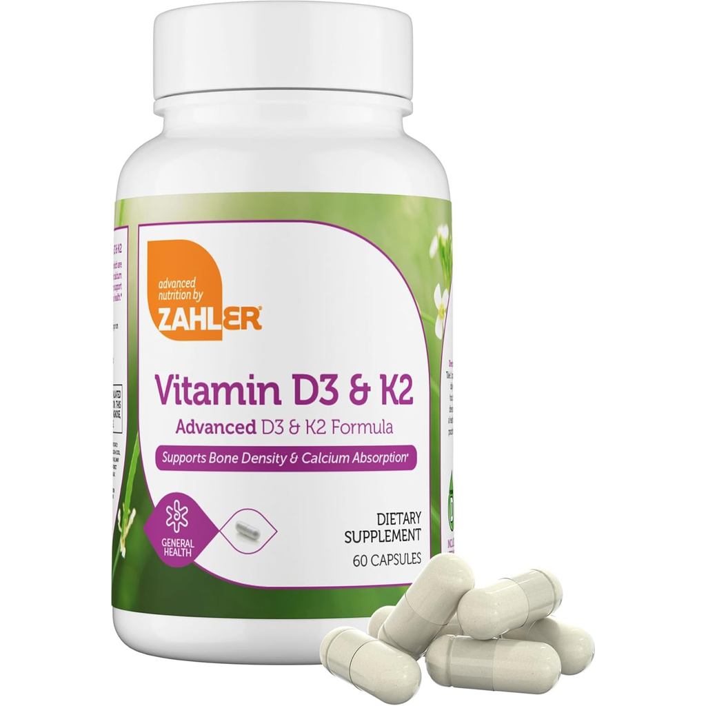Zaler Vitamin D3 & K2 Premium Formula Supports Bone Density and Calcium Absorption, 60 Capsules.