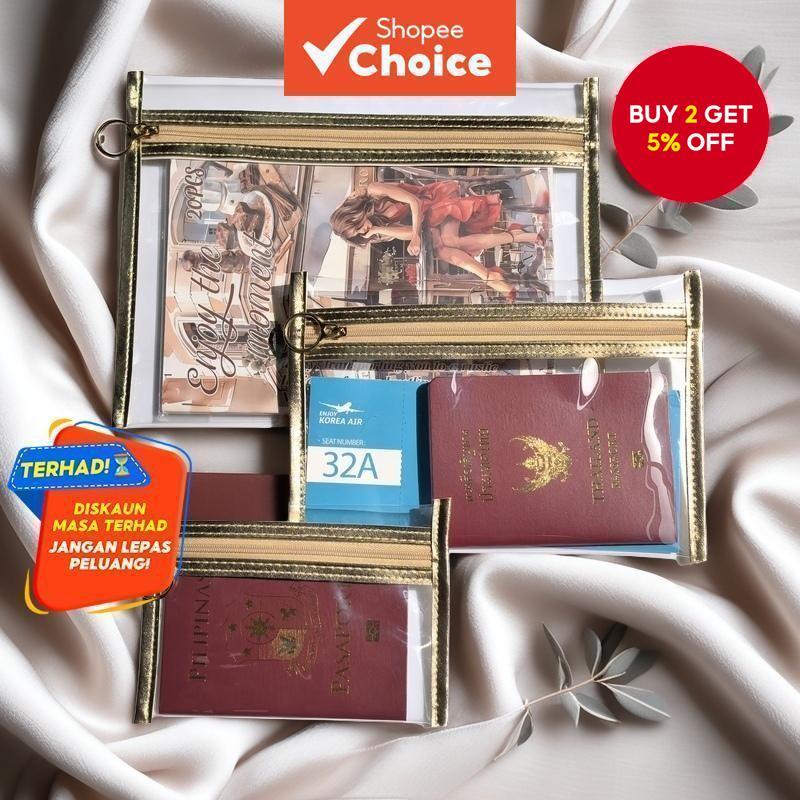 Black Leather Trim PVC Passport & Document Organizer - Travel & Toiletries Storage Bag