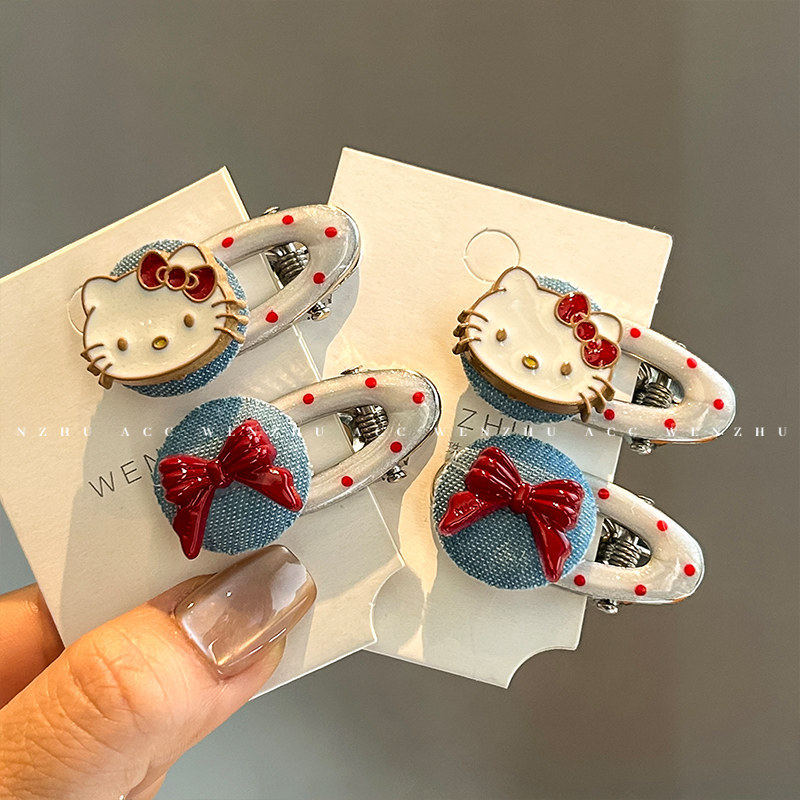 Children Cat Polka Dot Hair Clip Cute Little Girl Broken Hair Bangs Clip Headdress Side Clip Hair Accessories Hairpin