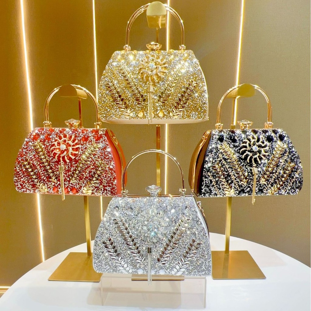 Luxury Elegant Crystal Rhinestone Clutch Bag Wedding Bridal Evening Party Purse Beg Kahwin Gift Box