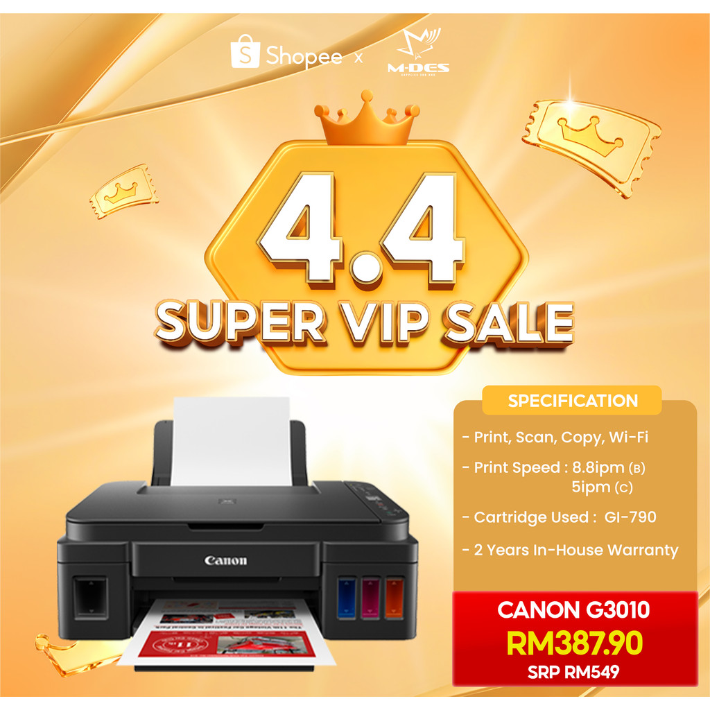Canon Pixma G2010, G3010 All In One A4 Color Ink Tank Printer (Print, Scan, Copy) Canon GI-790 Ink Bottle