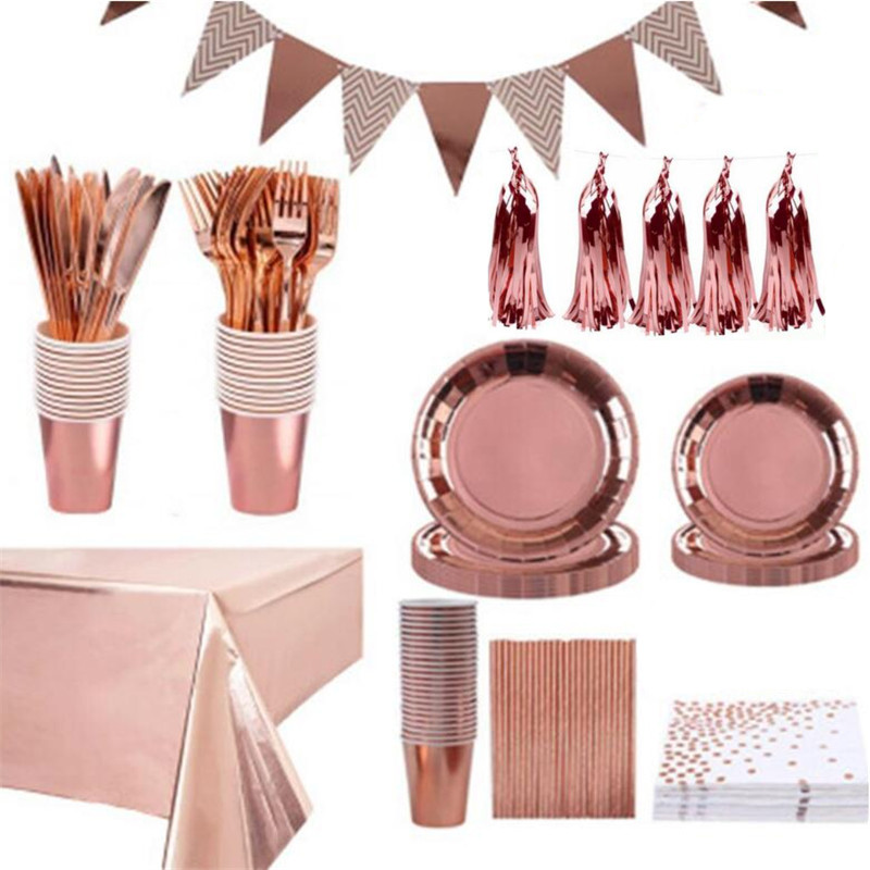 G Stamping Disposable Tableware Paper Cup Straw Tablecloth Wedding Birthday Party Dessert Table Decoration Desktop Decoration Supplies