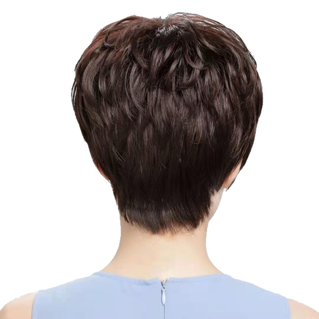 Mother Wig Female Short Hair Imitation Cover White Hair Short Curly Hair Middle-aged Elderly Full Headgear Look Young Hair Cover Realistic Natural Style e260406