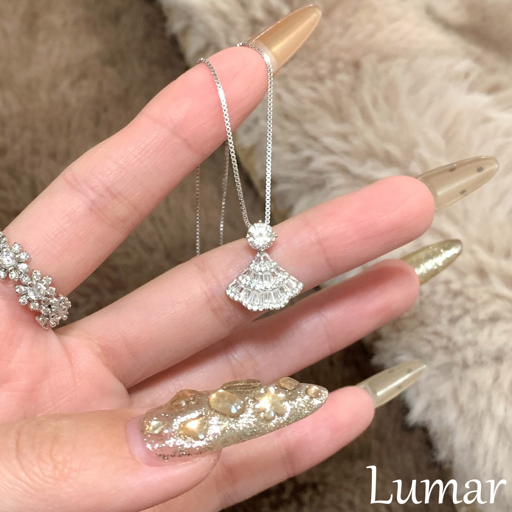 rantai leher perempuan rantai silver S925 Sterling Silver Strobe Full Diamond Small Cedar Necklace Women's High-End Light Luxury Niche Design Small Skirt Clavicle Chain
