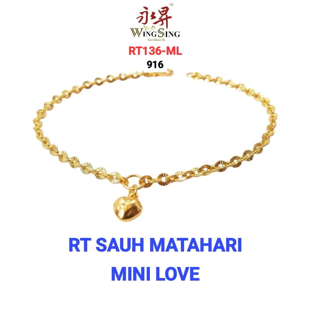 Wing Sing 916 Rantai Tangan Sauh Matahari Mini Love Licin Fesyen Emas 916 /太阳花吊心款式手链 / 916 Gold  Bracelet