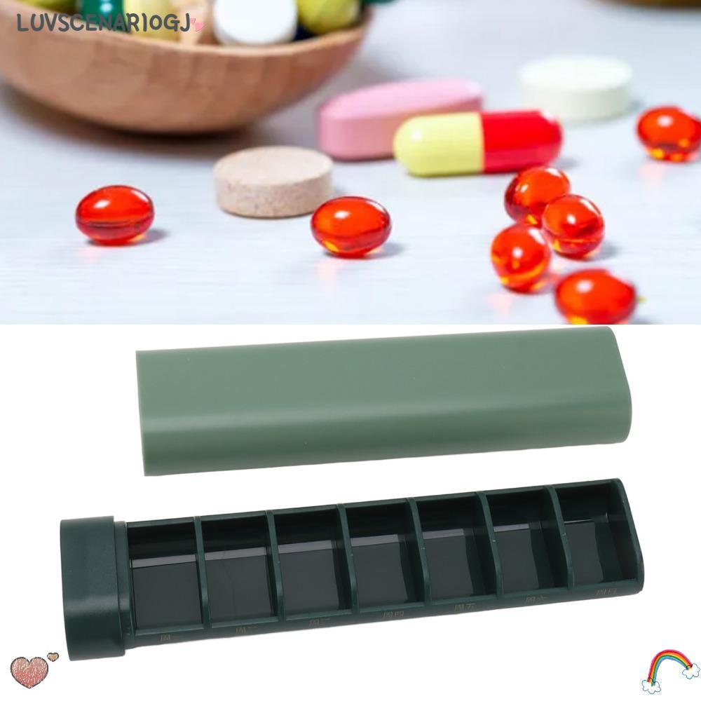 LUVSCENARIOGJ 7 Day Medicine Organizer, 7 Grids Drawer Shape Portable Medicine Organizer, Health Management Green Portable PP 7 Day Supplement Organizer Travel