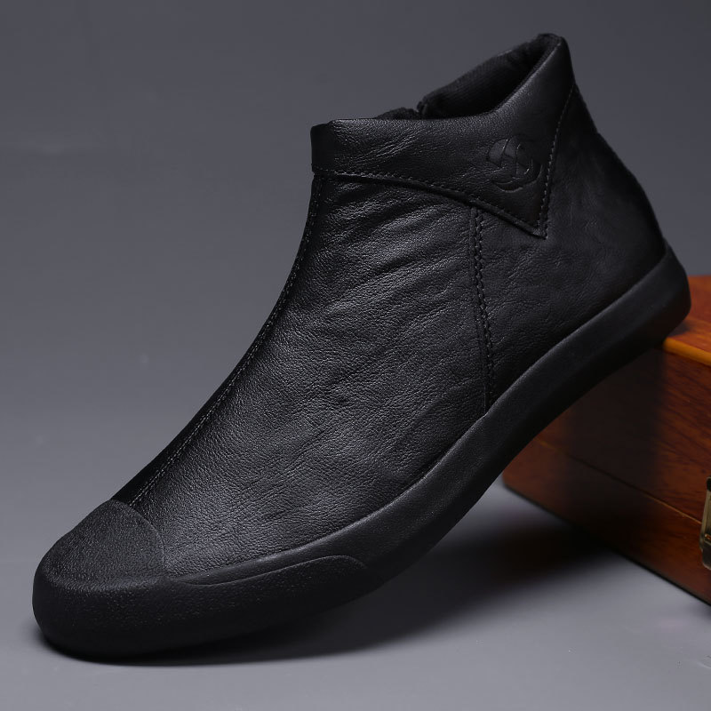 2026 Spring Men's Shoes Korean Version New Style High-Top Casual Shoes All-Match Martin Boots British Leather Shoes Slip-On Lazy Shoes
