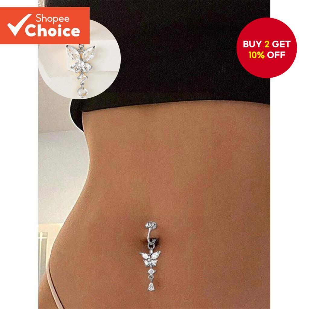 Glamorous Fashion Long Butterfly Zircon Body Piercing Ring - No-Pierce Belly Button Jewelry for Women - Party Accessory