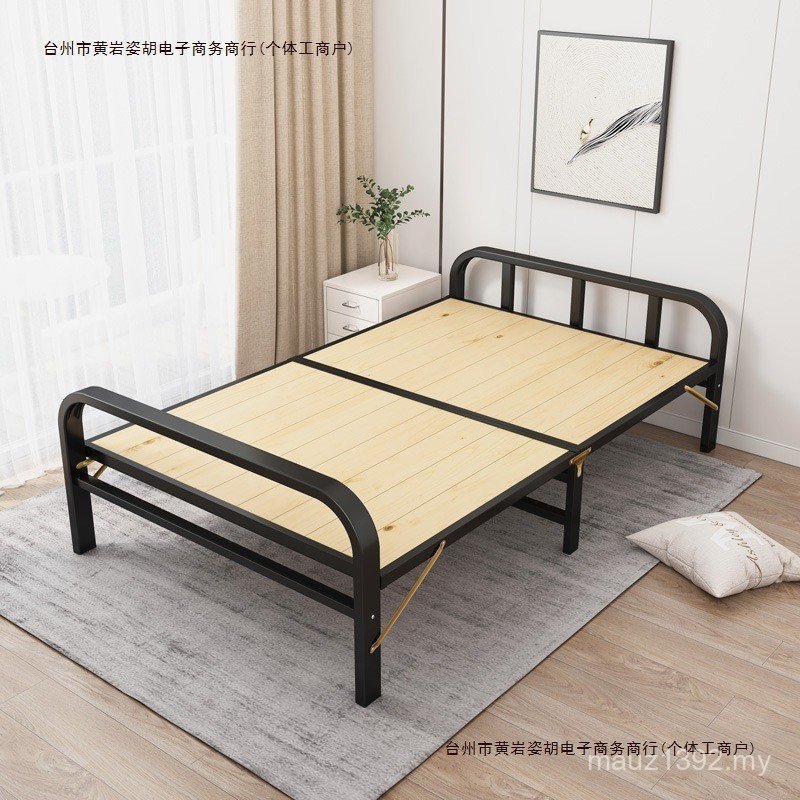 Iron Bed Folding Adult Reinforced Household Simple Bed Folding Bed One Meter Free Shipping Single Solid Wood Bed Board Double Bed 3J3M