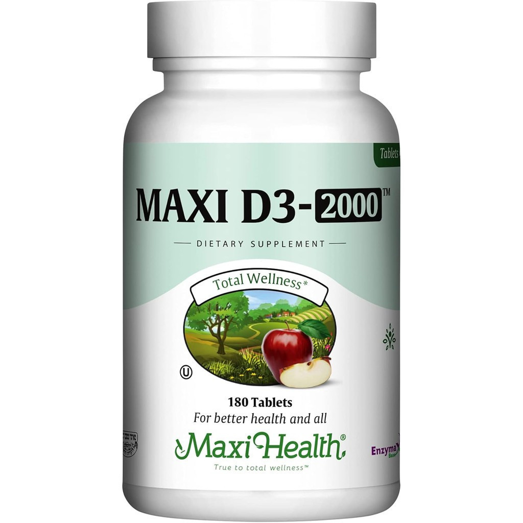 Maxi Health Ksher Vitamin D3 2,000IU - Suplemen Vitamin yang Mudah Diserap, Meningkatkan Respons Imun yang Sihat, Meningkatkan Penyerapan Kalsium, Mengekalkan Kesihatan Gigi dan Tulang - Vitamin D3 2,000IU-180 Tablet