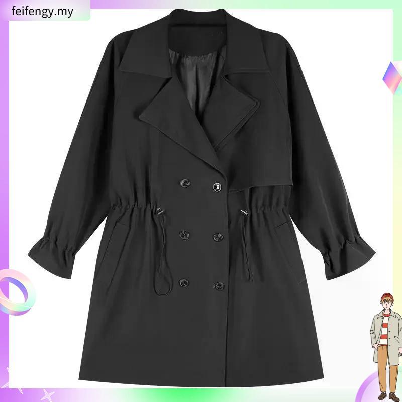 Hx Fashion Large Size Women Autumn Winter Clothes Loose Double-Breasted Mid-Length Windbreaker Narrow Waist Slimmer Look