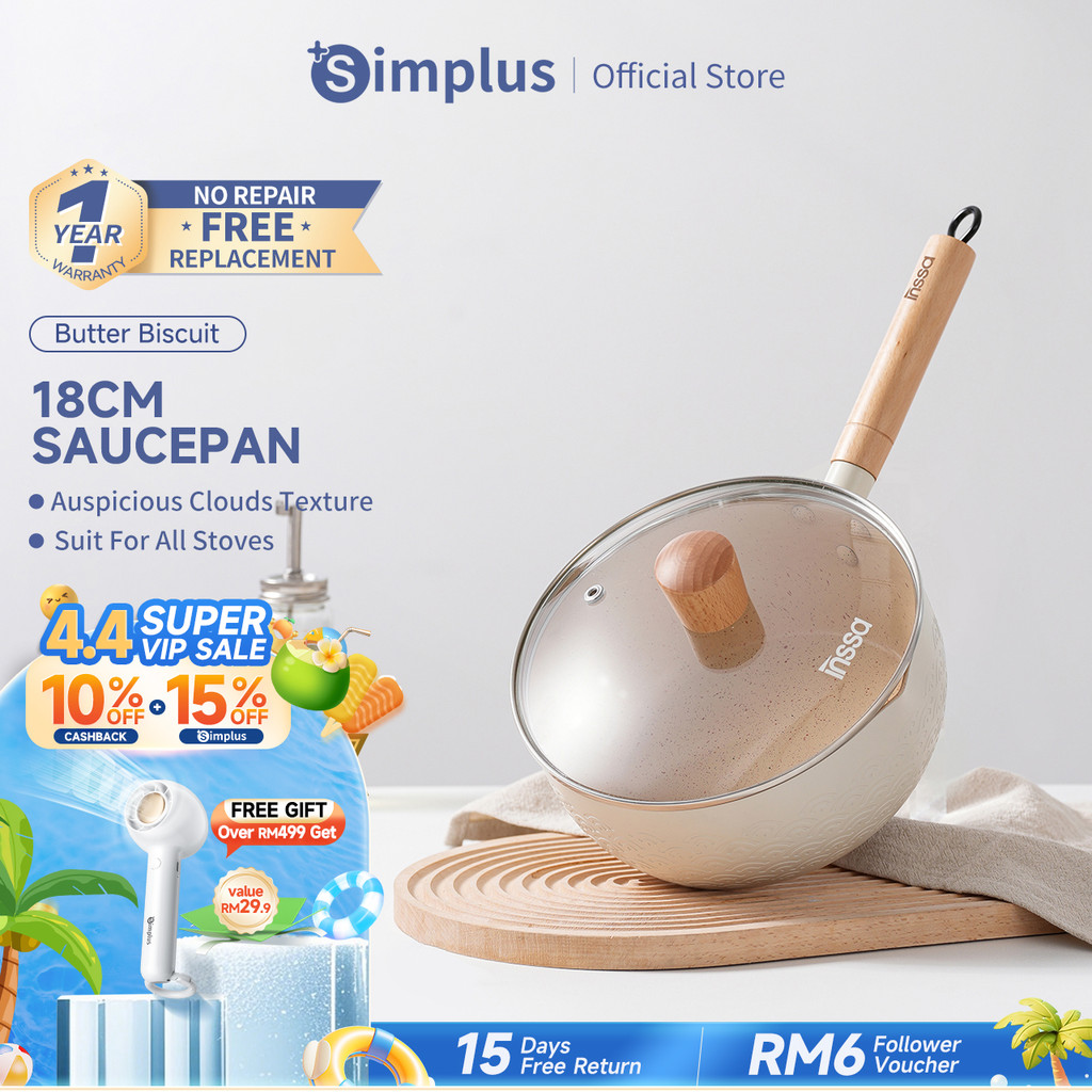 SIMPLUS 18/20cm Yukihira Japanese Cooking Pot Milk Pan Baby Cooking Pot for 2-3 persons Wooden Handle Non-stick with Lid