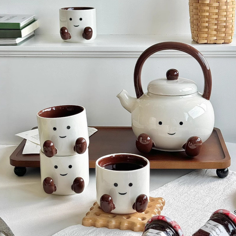 Cute Ceramic Cartoon Foot Kettle Ceramic Kettle Set Gift Box Drinking Water Teapot Souvenirs Daily Gifts