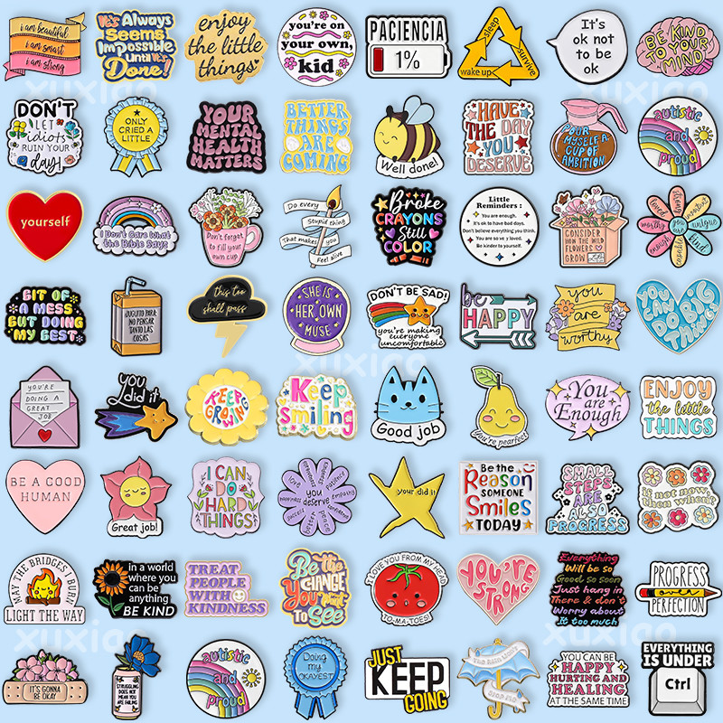 Positive Energy Inspiring Badges Self Acceptance Love Yourself English Short Sentences Metal Brooches New Year's Gifts To Express Emotions