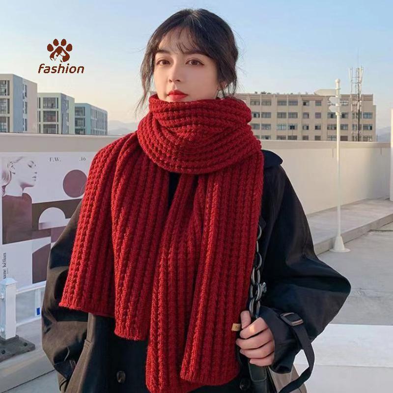 【Fashion】 Korean Scarves For Women Men In Autumn And Winter Thiened Thermal Knitted Scarf Unisex Scarf Long Size Warmer Scarves Gifts {VN}