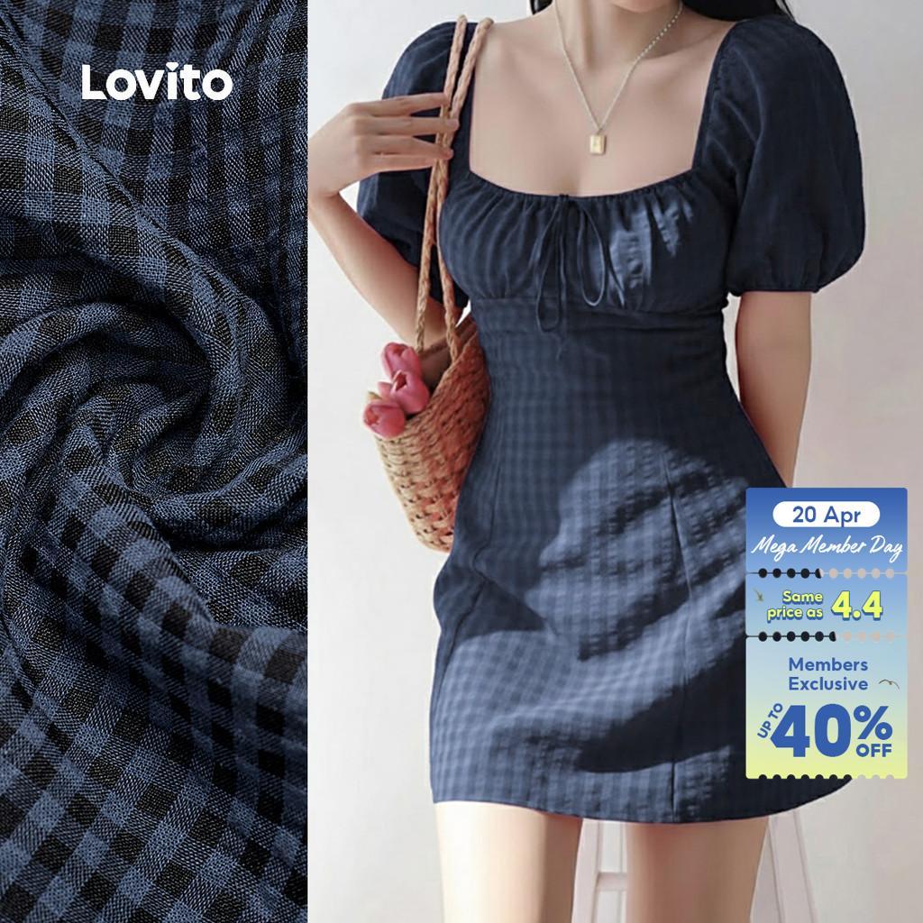 Lovito Casual Dress Jacquard Spring/summer Blue Dress for Women Plus Size Friendly L164ED070 Lovito Gaun Kasual Jacquard Gaun Biru Musim Bunga/musim Panas Untuk Wanita Mesra Saiz Besar L164ED070