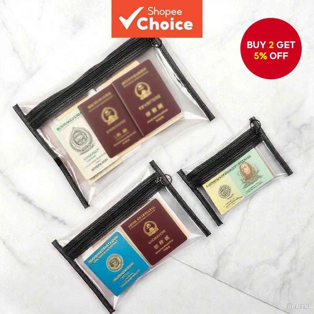 Travel Portable Zipper Storage Bag - Leather-Accented Passport Organizer & Passbook Holder | Document & Cosmetic Organizer, Passport Protector Cover Beg Penyimpanan Berzip Mudah Alih Perjalanan - Pemegang Pasport & Buku Pas Beraksen Kulit | Pengatur