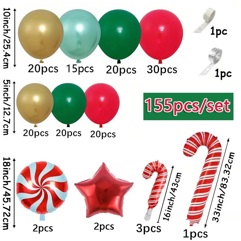 Durable Versatile 155pcs Christmas balloon wreath set including red green gold balloons star cane candy su Must Premium