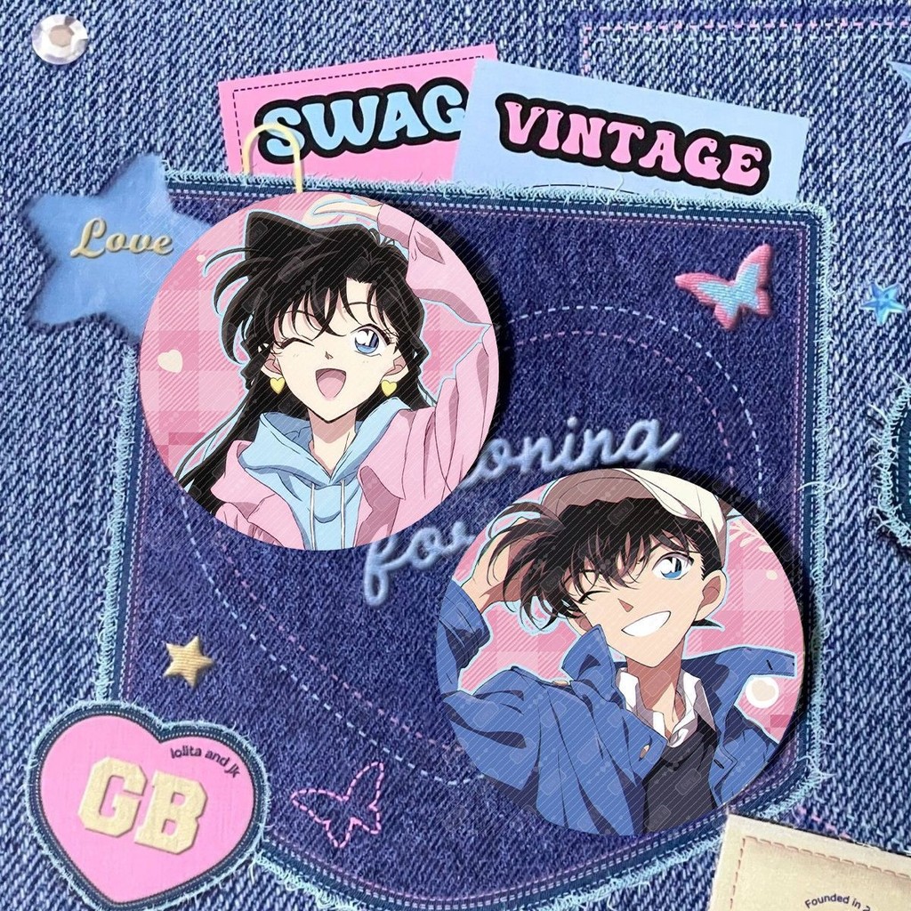 Detective Conan Kudo Shinichi Maori Lan Bar Chi High-value Tinplate Badge Peripheral Couple Gifts