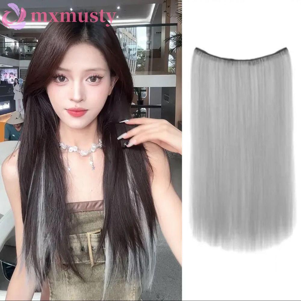 MXMUSTY Versatile Dyed Wig Piece, V-shaped Synthetic Long Straight Hairstyle, 10Colors Natural Hair Extension Seamless Hair Piece Color Wig Daily Use