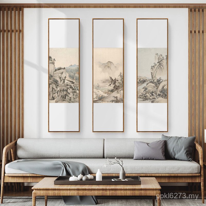 Tea Room Murals Meticulous Stroke Paintings Landscape Decorative Paintings Hanging Paintings Zen Living Room Entrance New Chinese Style Log Style Vertical