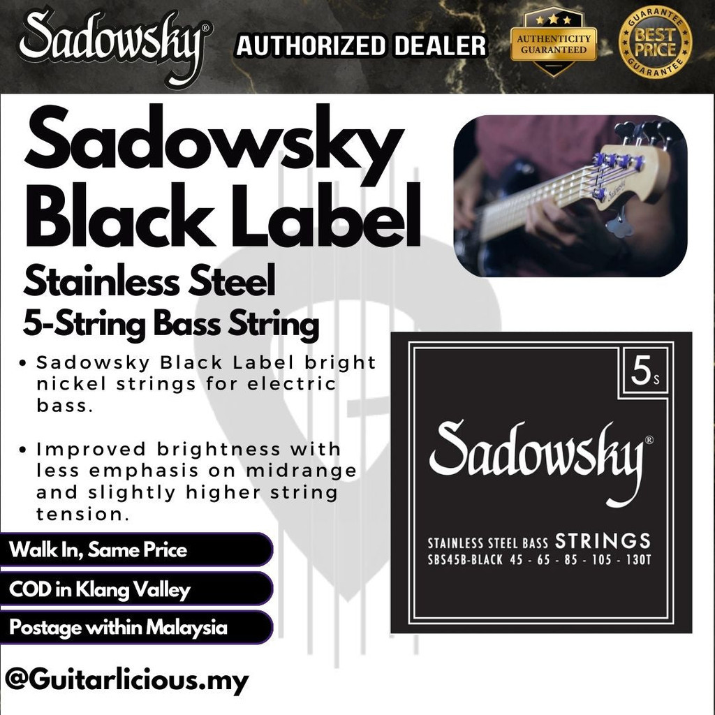 Sadowsky Black / Blue  Label Stainless Steel 5-String Bass String Set - Black / Blue SBS45 ( 045-130)